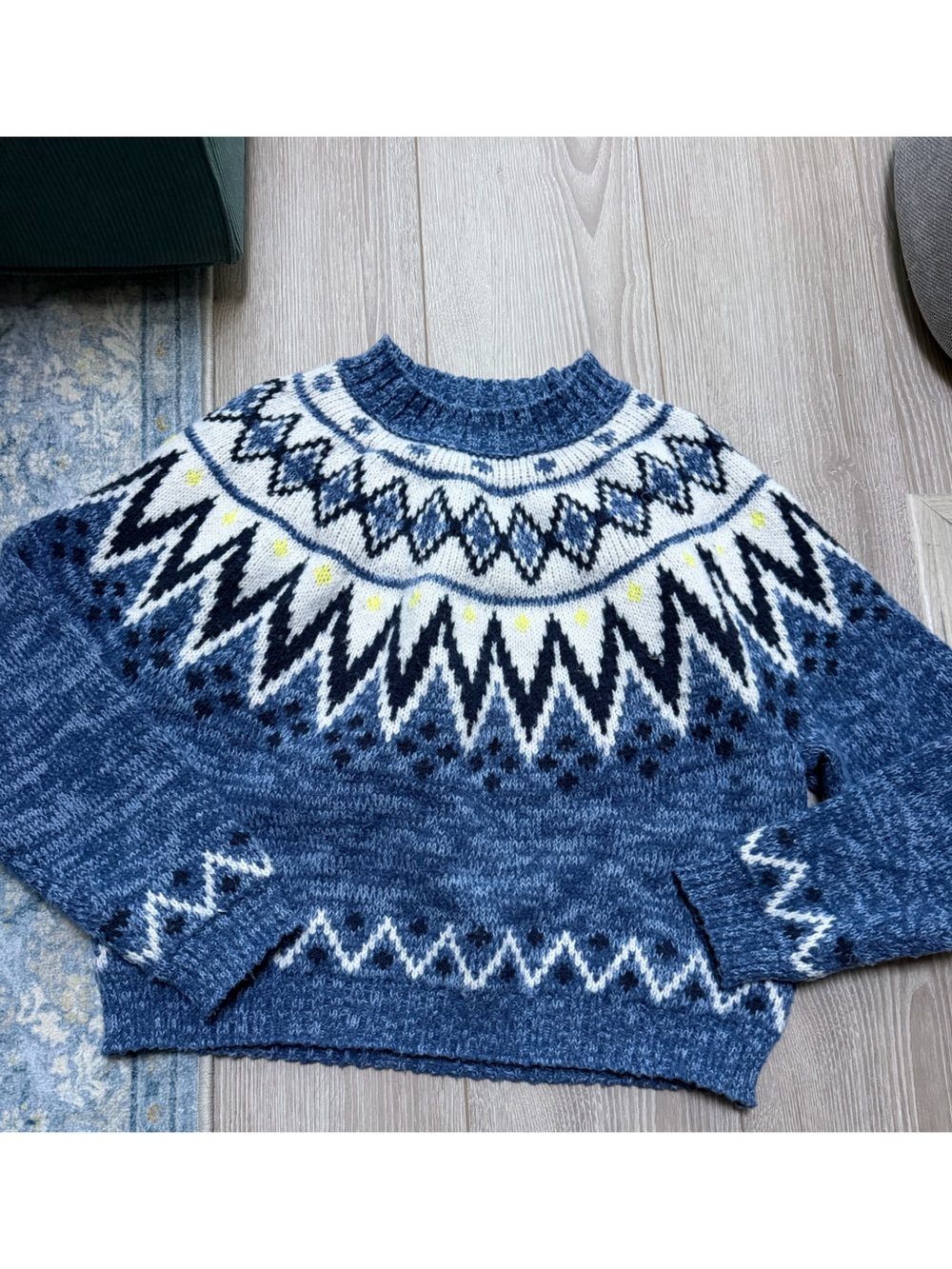 American Eagle Snow Stopper Sweater Blue Fair Isle apres ski aspen cozy mockneck - Picture 4 of 8